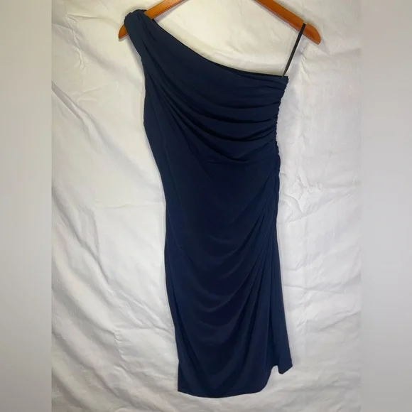 BETSY & ADAM one shoulder navy blue dress - Picture 9 of 16